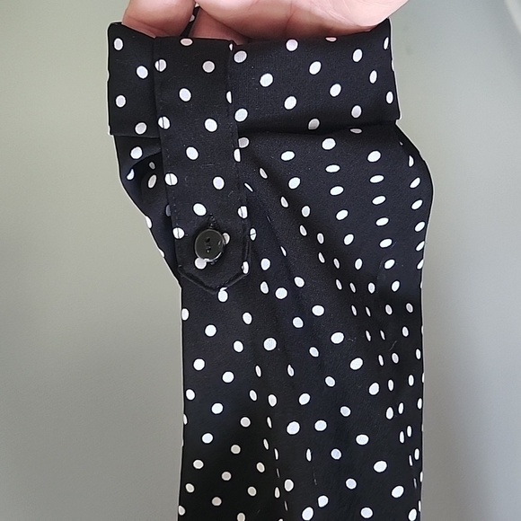 Notations Black and White Polka Dot Blouse with Straight Collar and Long Sleeves - Picture 9 of 13